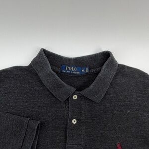 Polo by Ralph Lauren Men’s Dark Charcoal Gray Polo Shirt with Burgundy Logo